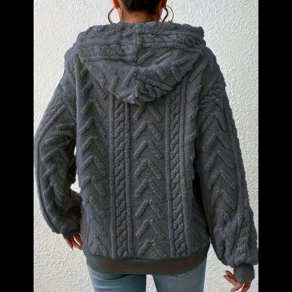 Solid Fuzzy Gray Textured Hooded Sweatshirt Sz 20 - Picture 3 of 4